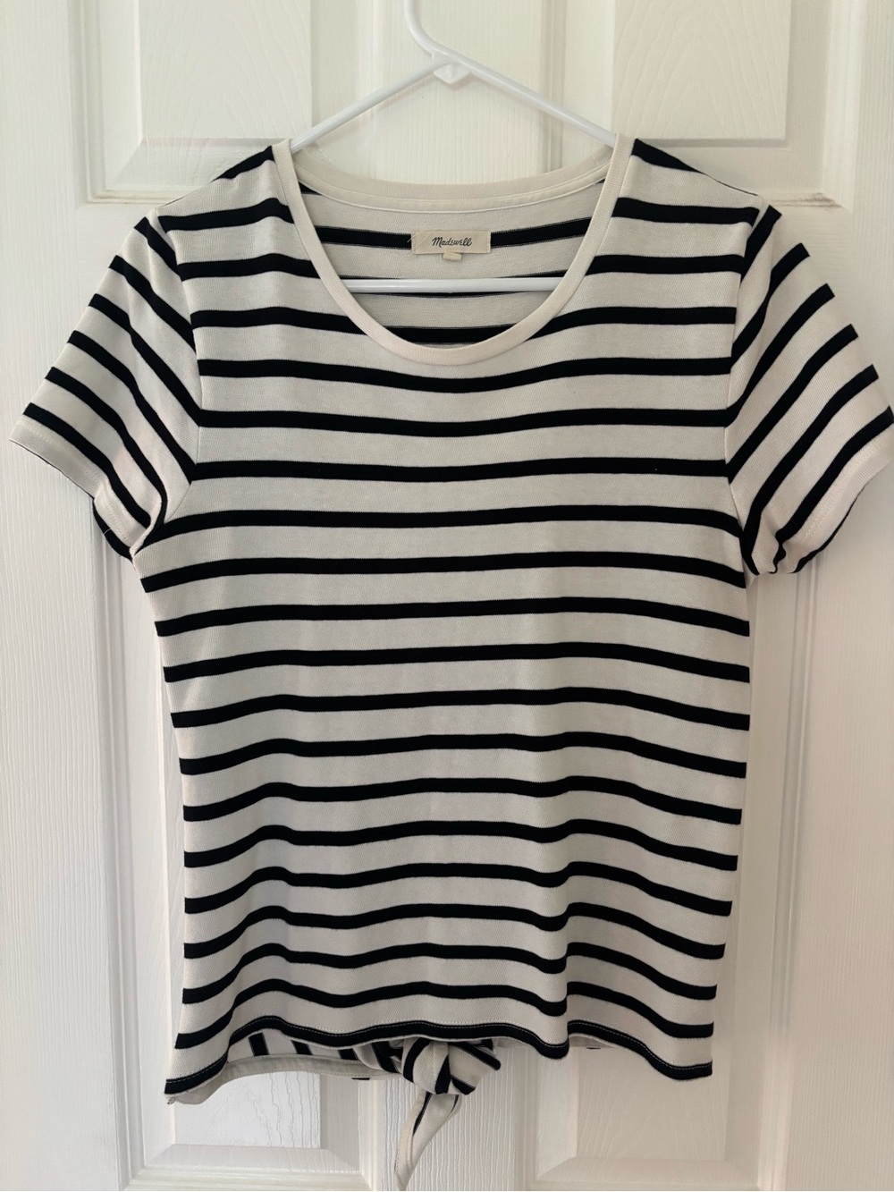 Madewell Black & White Striped Short-Sleeve Tie Front Tee